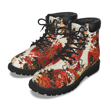 Cargar imagen en el visor de la galería, Unisex Vegan Leather Boots – Peony Crest Red & White