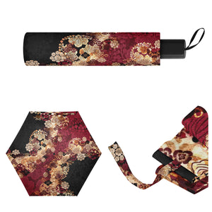 BLACK RED Japanese traditional Kimono design Manual Folding Umbrella Printing Outside