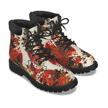 Load image into Gallery viewer, Unisex Vegan Leather Boots – Peony Crest Red &amp; White

