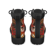 Load image into Gallery viewer, Unisex Vegan Leather Boots – Peony Crest Red &amp; White
