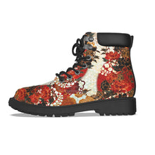 Load image into Gallery viewer, Unisex Vegan Leather Boots – Peony Crest Red &amp; White
