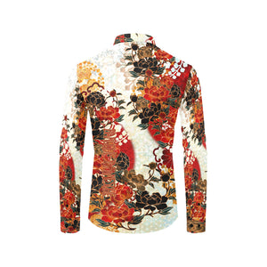 Peony crest Red White Long sleeve Shirt