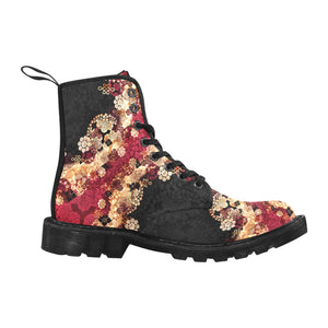 Japanese Kimono pattern Canvas Boots Black Red for Women