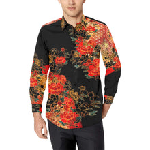 Load image into Gallery viewer, Peony crest art Black Long sleeve Shirt
