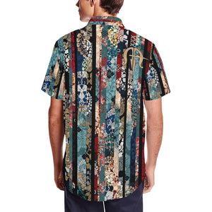Kimono design Hawaiian Shirt with Marty Friedman Logo Blue Stripe