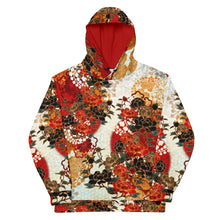 Load image into Gallery viewer, Kimono Peony crest design Red White Unisex Hoodie
