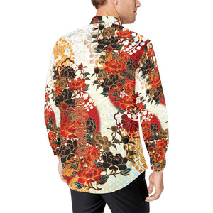 Peony crest Red White Long sleeve Shirt